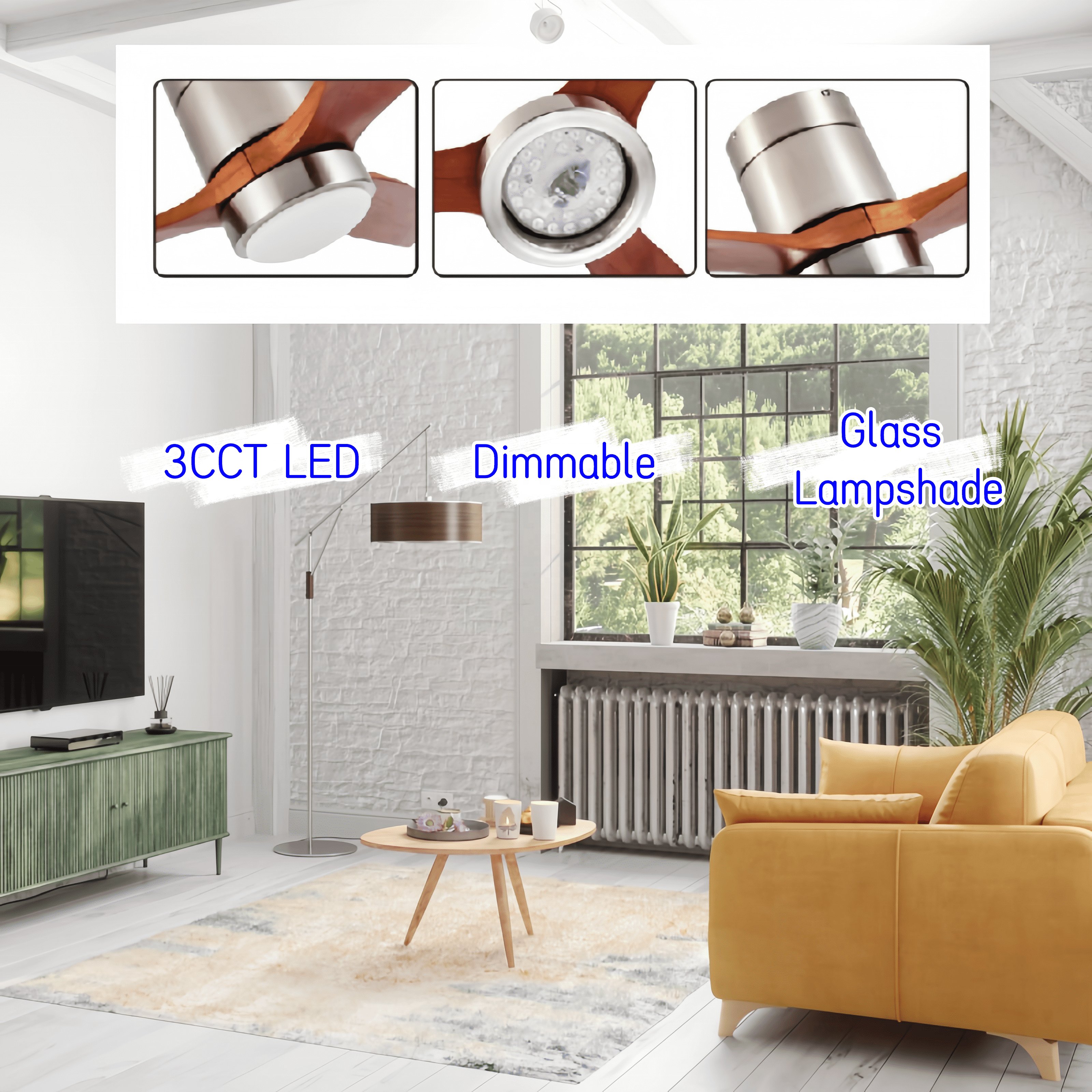 52" wooden ceiling fan led lights reversible 3CCT dimmable BLDC remote ceiling fan with light
