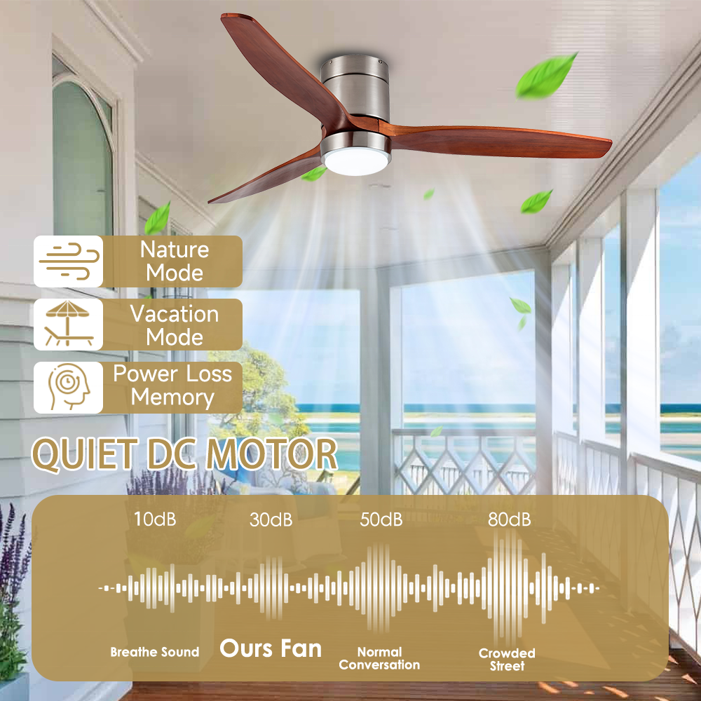 52" wooden ceiling fan led lights reversible 3CCT dimmable BLDC remote ceiling fan with light
