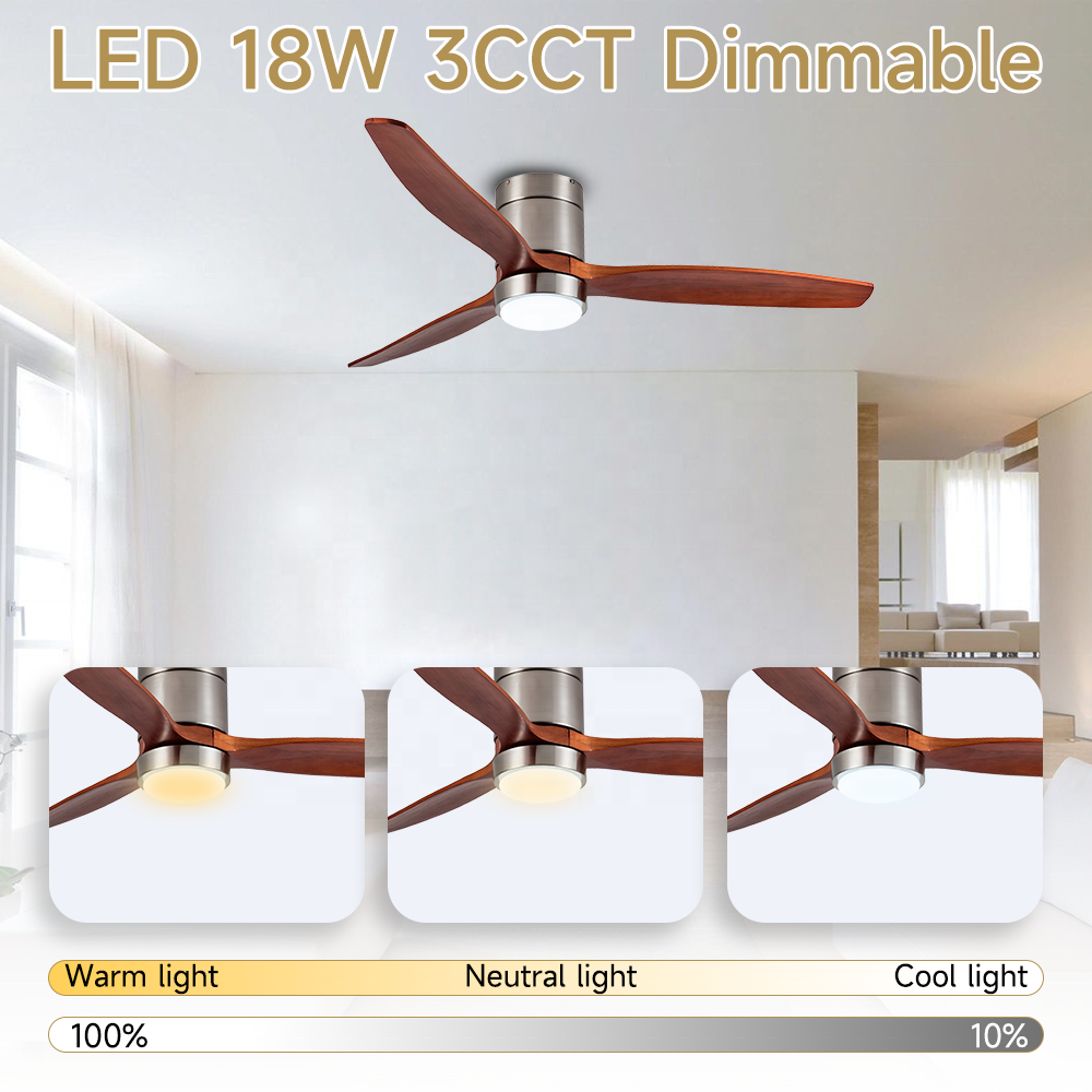 52" wooden ceiling fan led lights reversible 3CCT dimmable BLDC remote ceiling fan with light