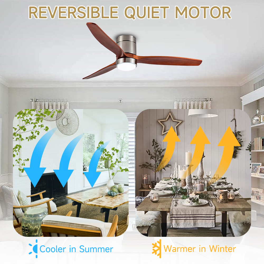52" wooden ceiling fan led lights reversible 3CCT dimmable BLDC remote ceiling fan with light