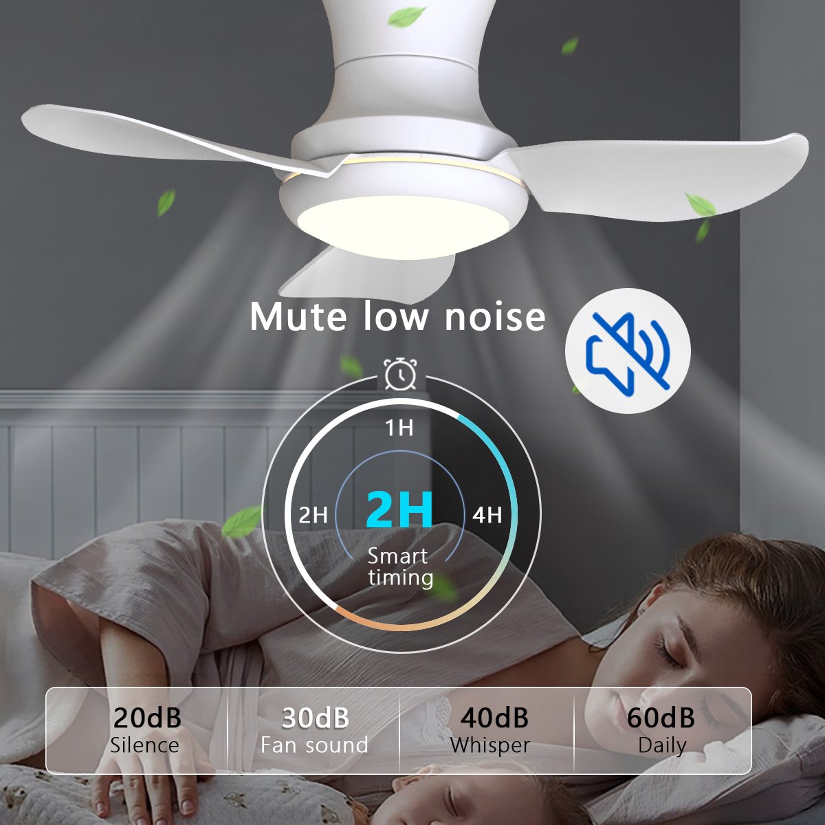 Modern 3 Color Dimming Mini Fan Lamp Led Ceiling Fan With Light And Remote, for Living room, Bedroom, Kitchen