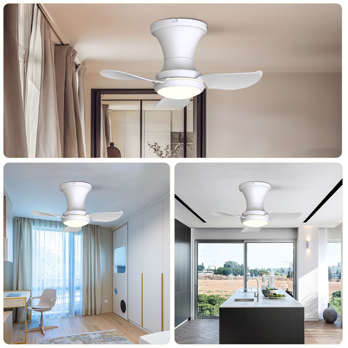 Modern 3 Color Dimming Mini Fan Lamp Led Ceiling Fan With Light And Remote, for Living room, Bedroom, Kitchen