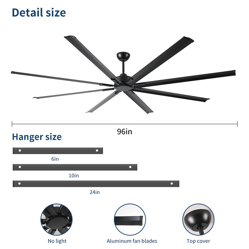 Large Ceiling Fan with 8 Reversible Blades 96/72/84 Inch Industrial DC Motor Ceiling Fan