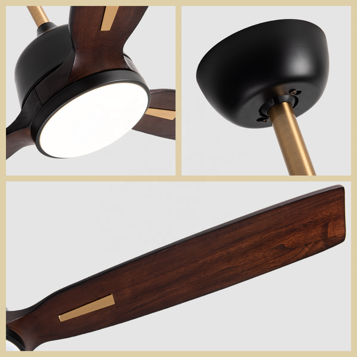 60" European Styles Solid Wood Reversible Bldc Motor Led Light Ceiling Fan With Remote Control