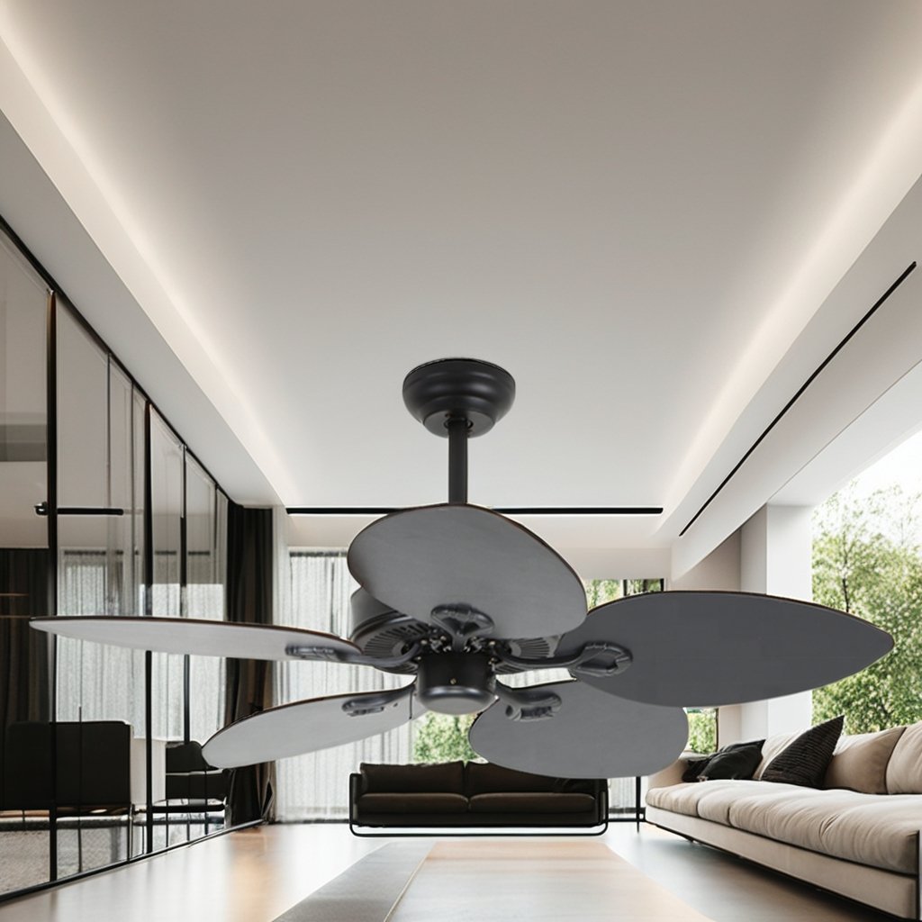 Black Wooden blades retro ceiling fan simple classic design indoor and outdoor universal 42-inch ceiling fan no light