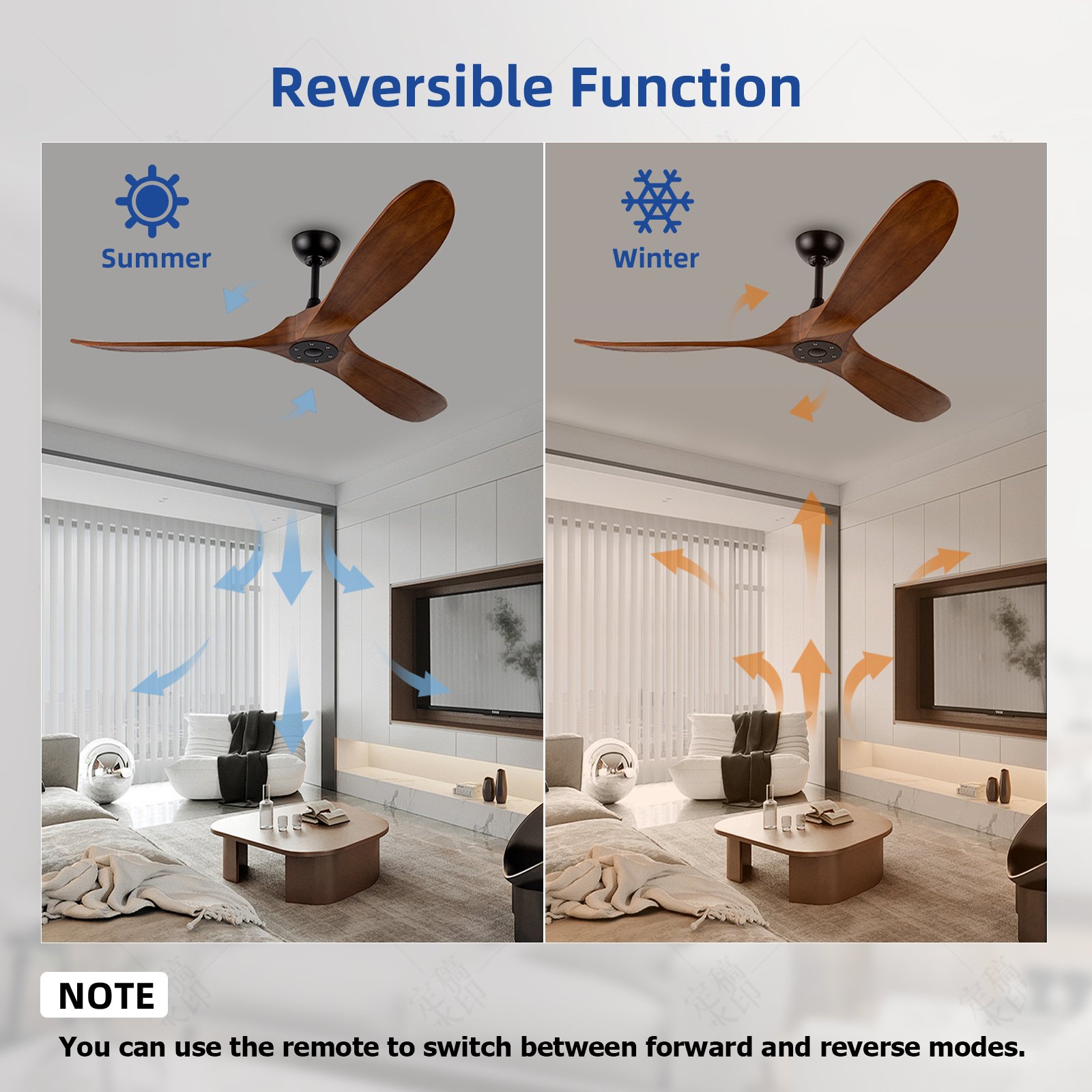 Modern European Luxury Ceiling Fan with Genuine Wood Blades - For Living Rooms & Outdoor Patios, Authentic Wood, Quiet