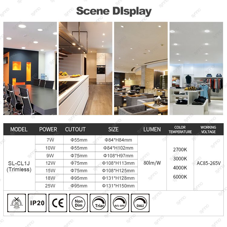 High Lumen Outdoor Recessed Concrete Ceiling Down Light Directional COB LED Bathroom Trimless Downlight