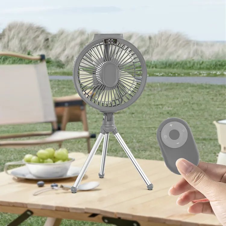 Camping Outdoor Powerful Foldable Desk Fan Portable USB Rechargeable 6000mAh Battery Operated Electric Table Fan With LED Light