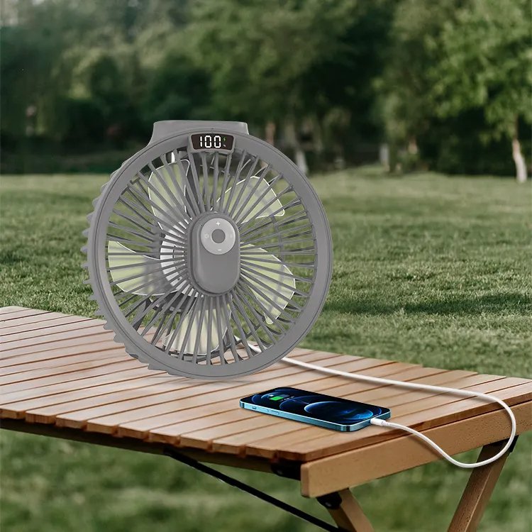 Camping Outdoor Powerful Foldable Desk Fan Portable USB Rechargeable 6000mAh Battery Operated Electric Table Fan With LED Light