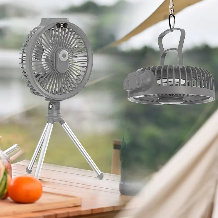 Camping Outdoor Powerful Foldable Desk Fan Portable USB Rechargeable 6000mAh Battery Operated Electric Table Fan With LED Light