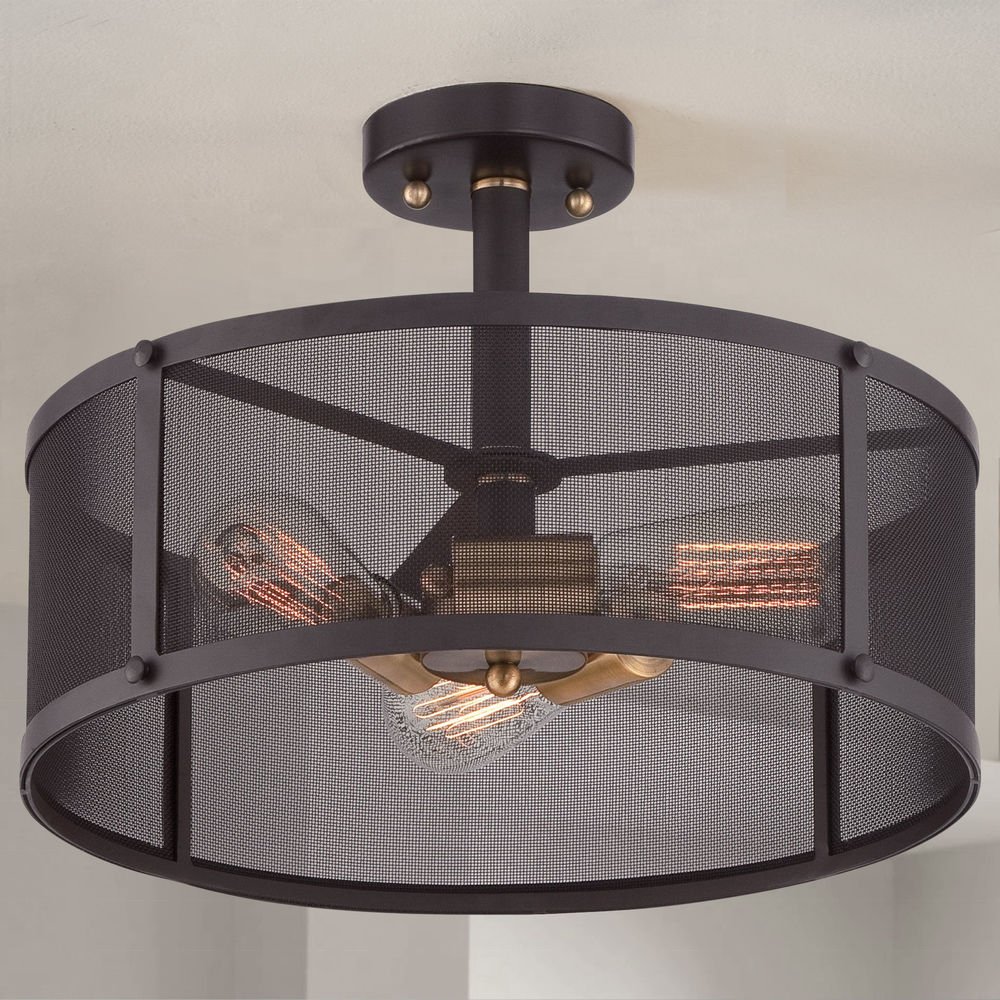 outdoor indoor balcony corridor staircase ceiling hanging lamps industrial matte black iron mesh loft ceiling light