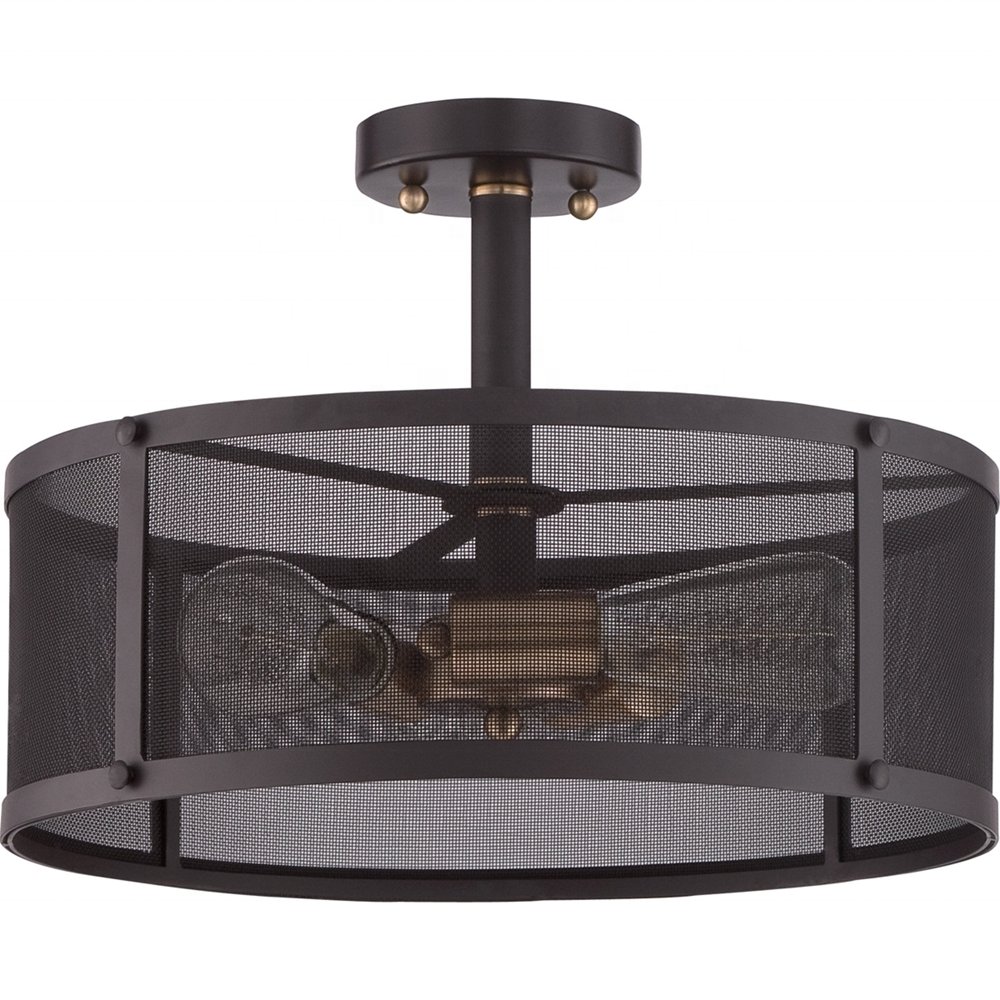 outdoor indoor balcony corridor staircase ceiling hanging lamps industrial matte black iron mesh loft ceiling light