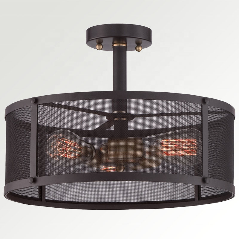 outdoor indoor balcony corridor staircase ceiling hanging lamps industrial matte black iron mesh loft ceiling light