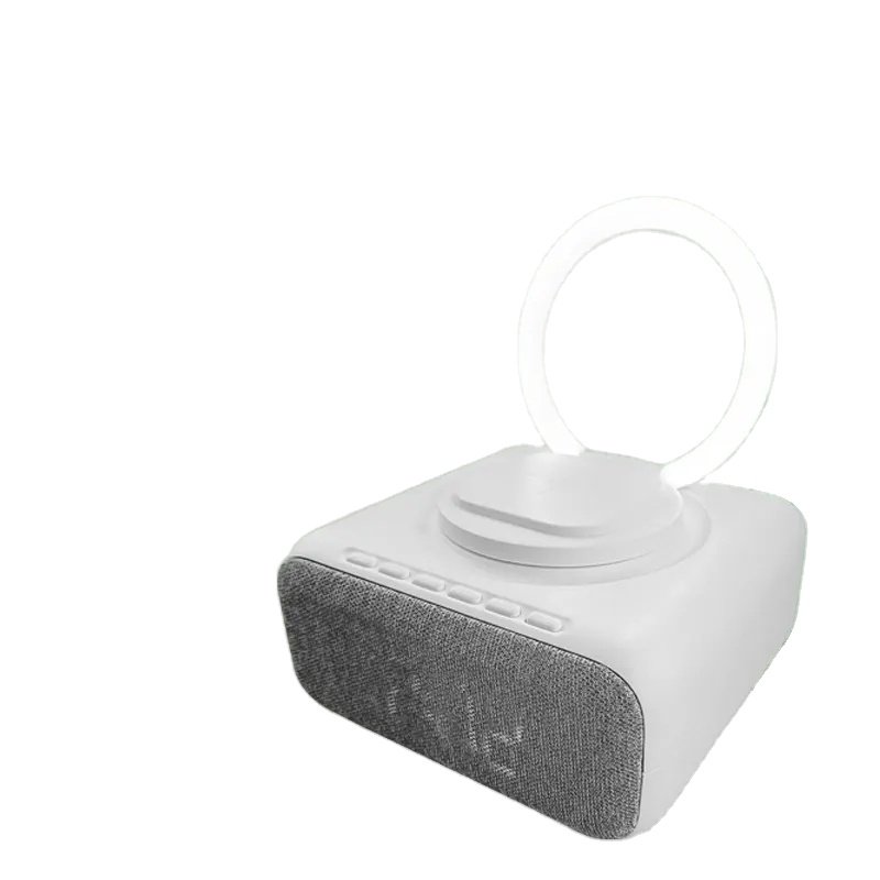 Fashion Wireless Charging Fm Alarm Clock Bedside Nightlight Led Digital Display Cloth Blue Tooth Speaker