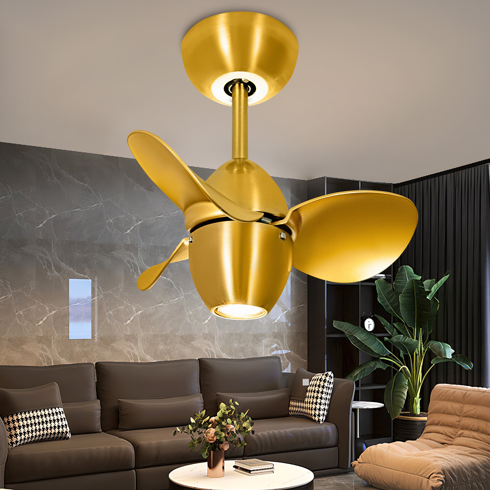 ECO Recommend 16 Inch Golden Luxury Big Wind Quite 3 Light Color Adjustable Remote Control Modern BLDC Ceiling Fan