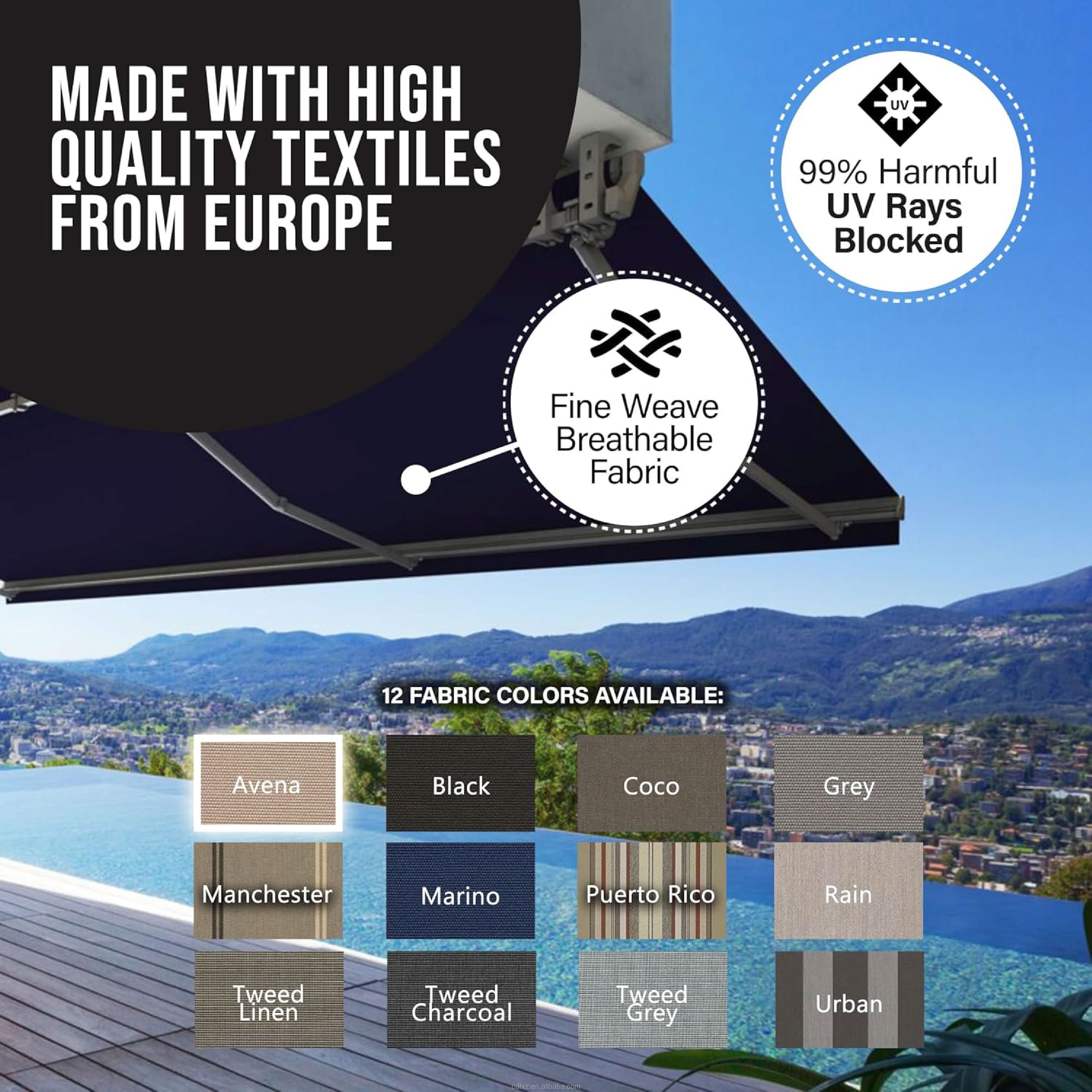 OEM/ODM Customized high quality Automatic Smart Waterproof Aluminum Roof Pergola Curtain Motorized Track Zipper Roller Blind
