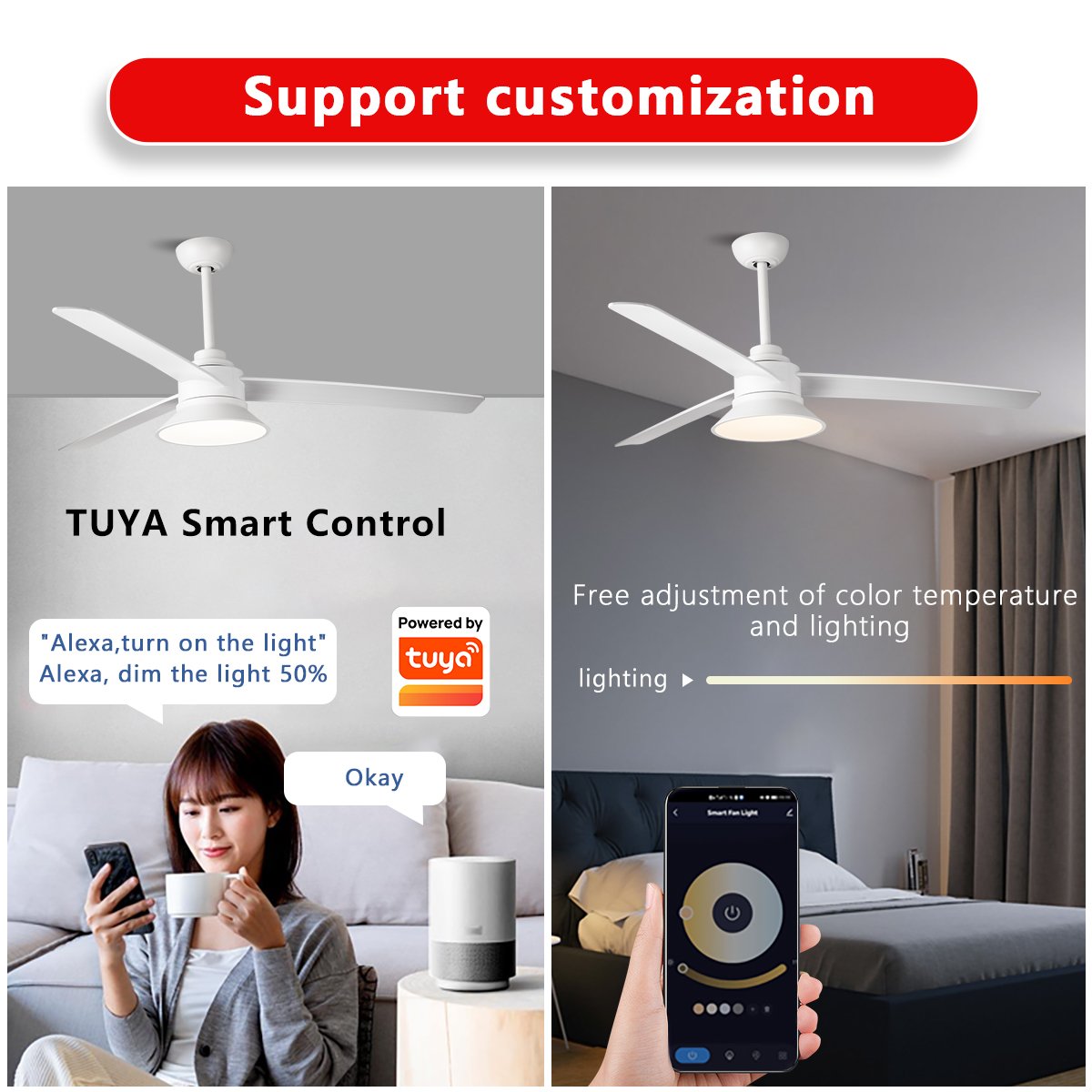 SLYNN Ceiling Fan Factory Sale Popular Low Noise White ABS Blade Remote Ceiling Fan With Led Light