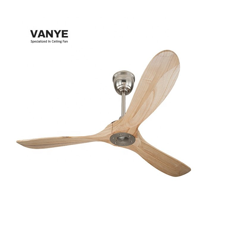 52-Inch Outdoor Wooden Ceiling Fan Remote Control Air Cooling DC Motor Electric Power Source US Household Hotel Garage Use