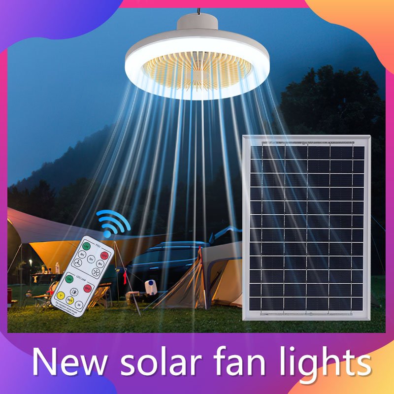 New Modern Solar Ceiling Fan Light With Solar Panel Remote Control Multifunctional Design Indoor&Outdoor Fan Light