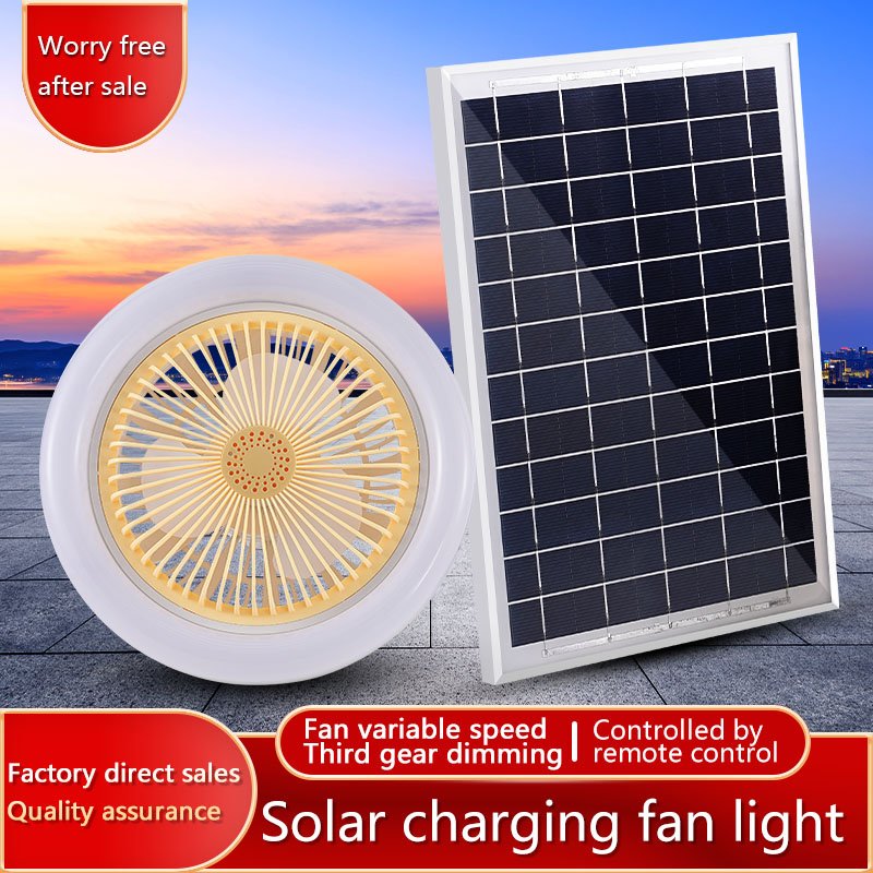 New Modern Solar Ceiling Fan Light With Solar Panel Remote Control Multifunctional Design Indoor&Outdoor Fan Light