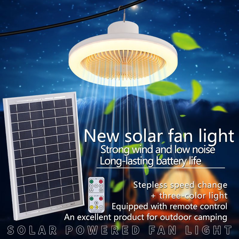 New Modern Solar Ceiling Fan Light With Solar Panel Remote Control Multifunctional Design Indoor&Outdoor Fan Light