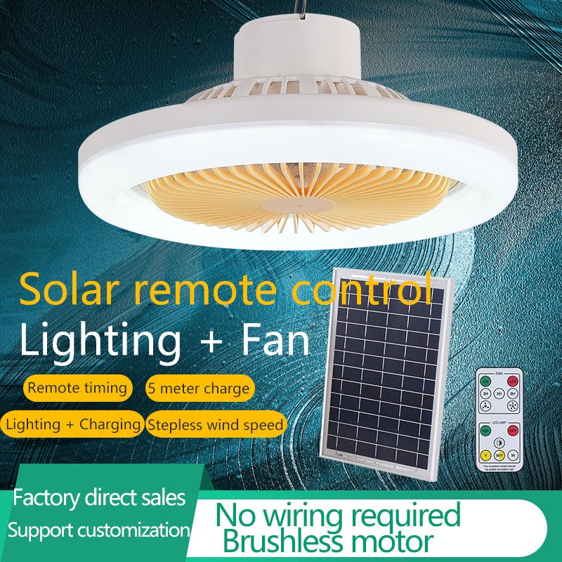 New Modern Solar Ceiling Fan Light With Solar Panel Remote Control Multifunctional Design Indoor&Outdoor Fan Light