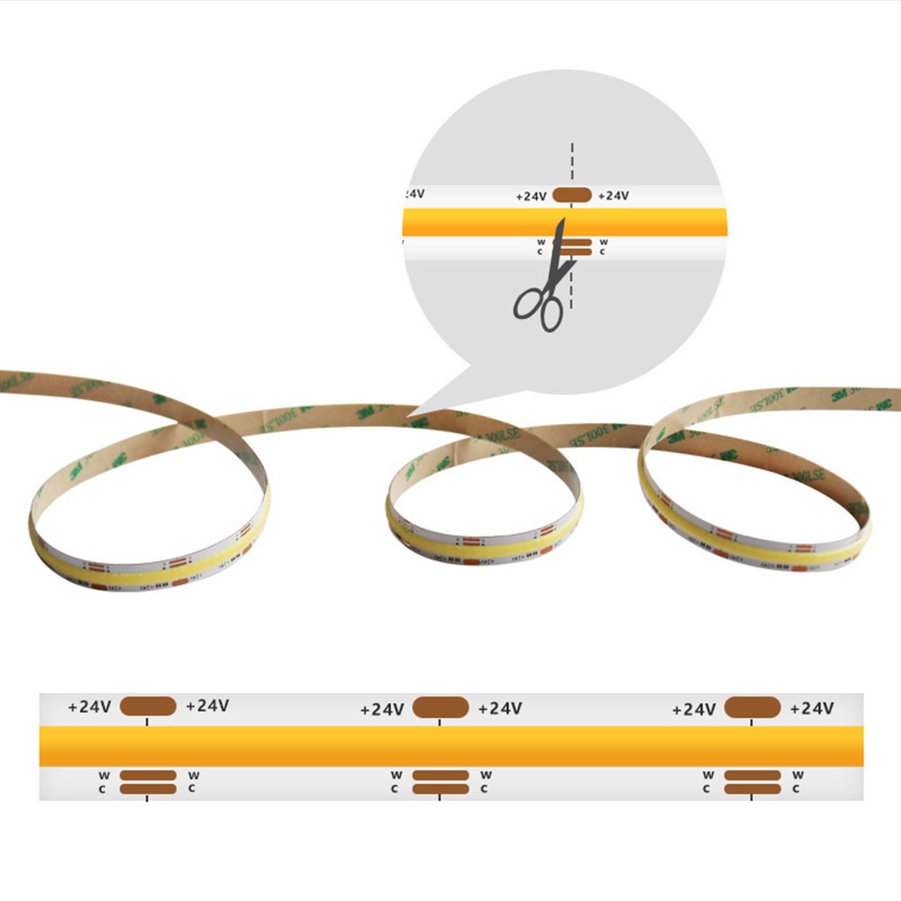 12V 24V 2700K+6500K Dual temperature COB two-color temperature strip light for ceiling decoration light