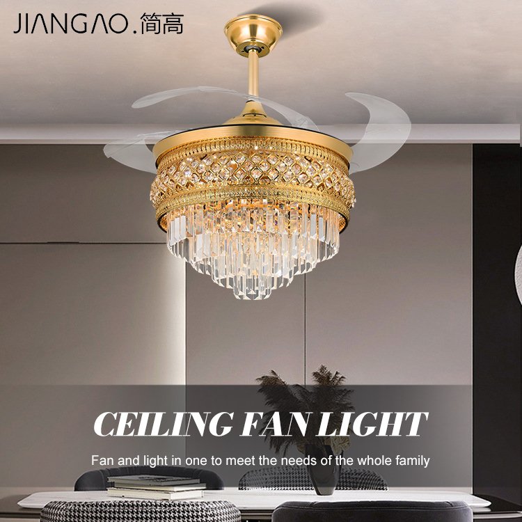 Led Ceiling Fan Light Crystal ABS Blade Decorative Retractable Invisible 42 Inch Modern 80 Lighting and Circuitry Design 30000
