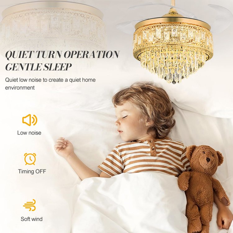 Led Ceiling Fan Light Crystal ABS Blade Decorative Retractable Invisible 42 Inch Modern 80 Lighting and Circuitry Design 30000