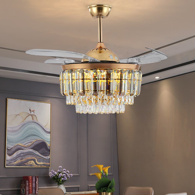 42 Inch Modern Ceiling Fan Crystal Luxury Chandelier Lighting Ceiling Fan With Light Remote Control