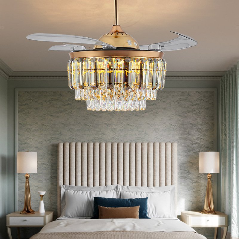 42 Inch Modern Ceiling Fan Crystal Luxury Chandelier Lighting Ceiling Fan With Light Remote Control