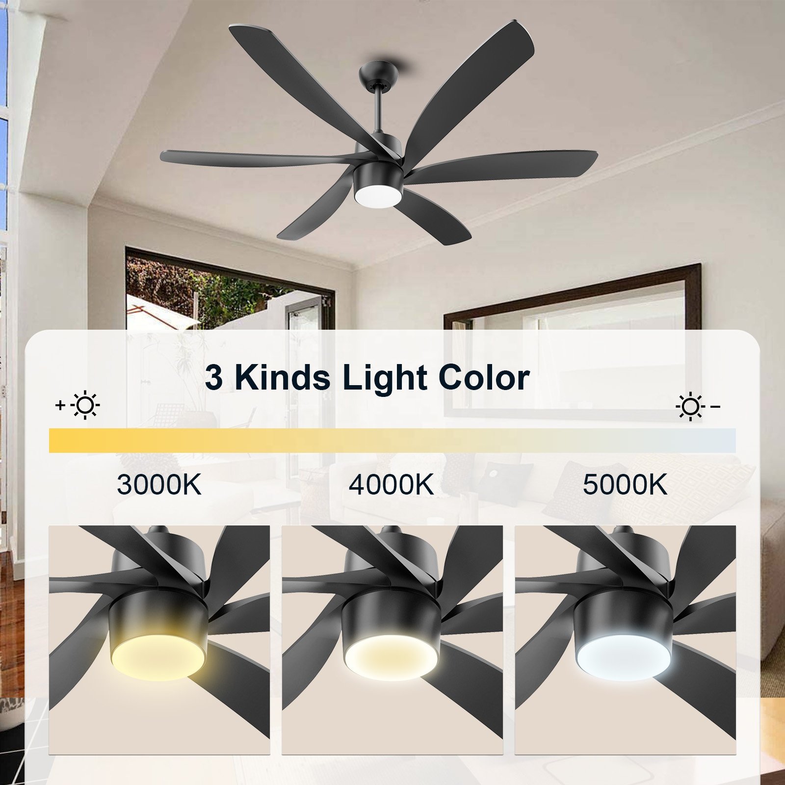 64" Modern Ceiling Fan With LED Light High Airflow 6 ABS DC remote Ceiling Fan light