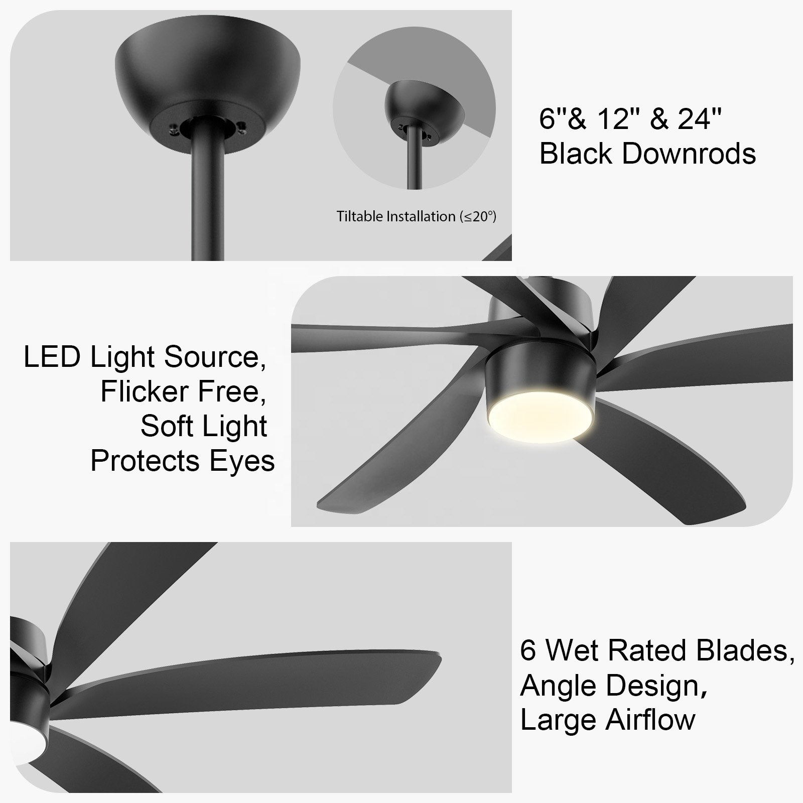 64" Modern Ceiling Fan With LED Light High Airflow 6 ABS DC remote Ceiling Fan light