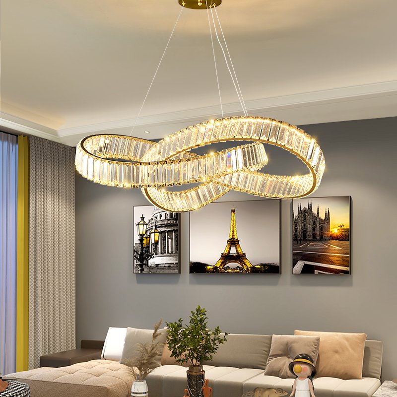 Crystal modern minimalist chandelier LED staircase indoor lighting modern minimalist living room chandelier