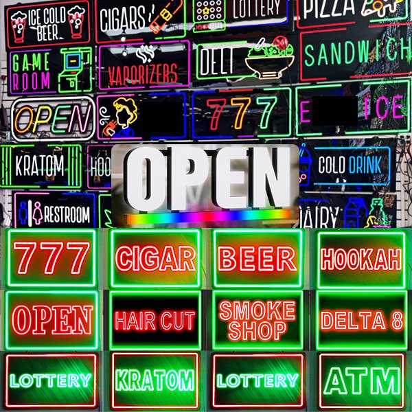 Business led neon sign acrylic custom smoke shop open neon light led signs for business logo illuminated letters