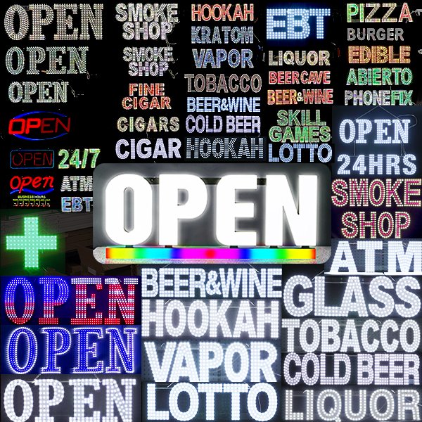 Business led neon sign acrylic custom smoke shop open neon light led signs for business logo illuminated letters