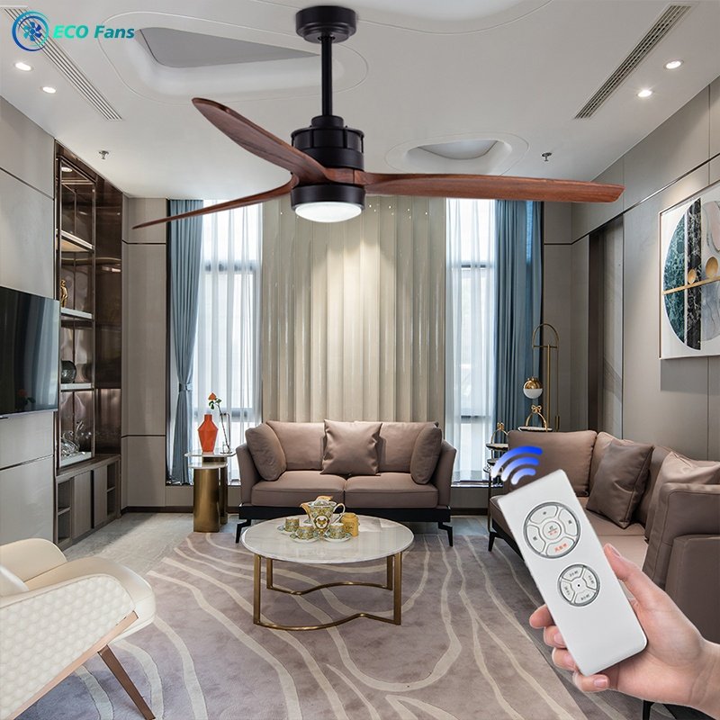 52'' High Quality Decorative Ceiling Fan with Light and Remote Control DC Motor Wooden Fans ECO522302
