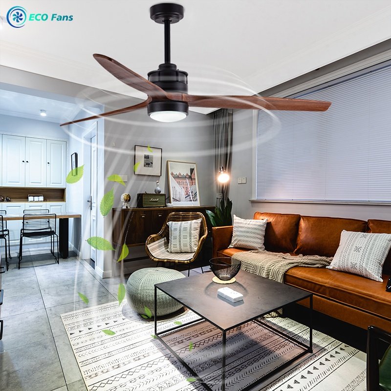 52'' High Quality Decorative Ceiling Fan with Light and Remote Control DC Motor Wooden Fans ECO522302