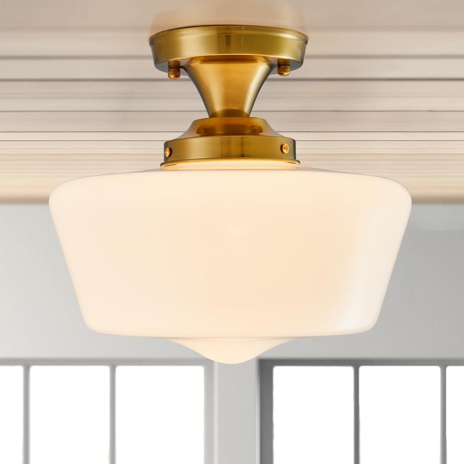 Schoolhouse Ceiling Light Fixture Gold Wide Opal Milk Glass Modern LED Iron Customization Surface Mounted Remote Control 30 - 60