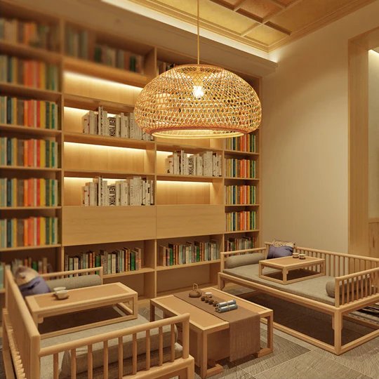 Wholesale Modern Minimalist Luxury LED Pendant Hanging Chandeliers Well-Made Indoor Ceiling Lights with Bamboo accents
