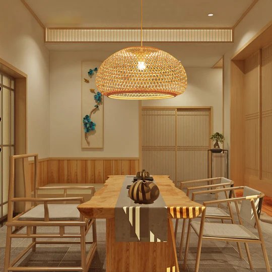 Wholesale Modern Minimalist Luxury LED Pendant Hanging Chandeliers Well-Made Indoor Ceiling Lights with Bamboo accents