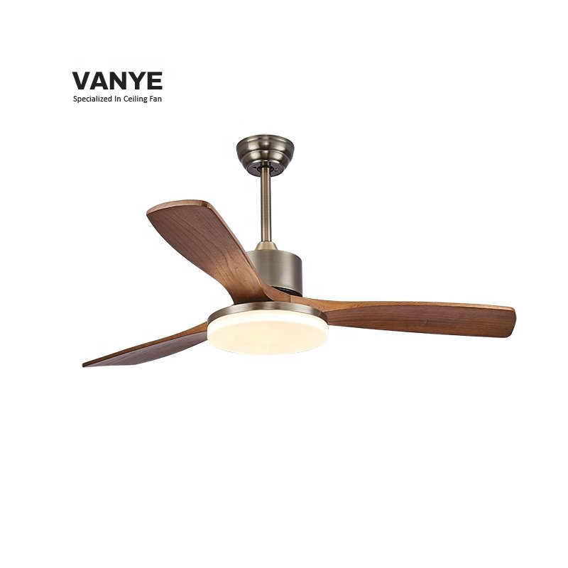 Modern Indoor Three Blade Ceiling Fan Light with DC Motor Remote Control for Living Dining Rooms Hotels Wooden Decorative Fan