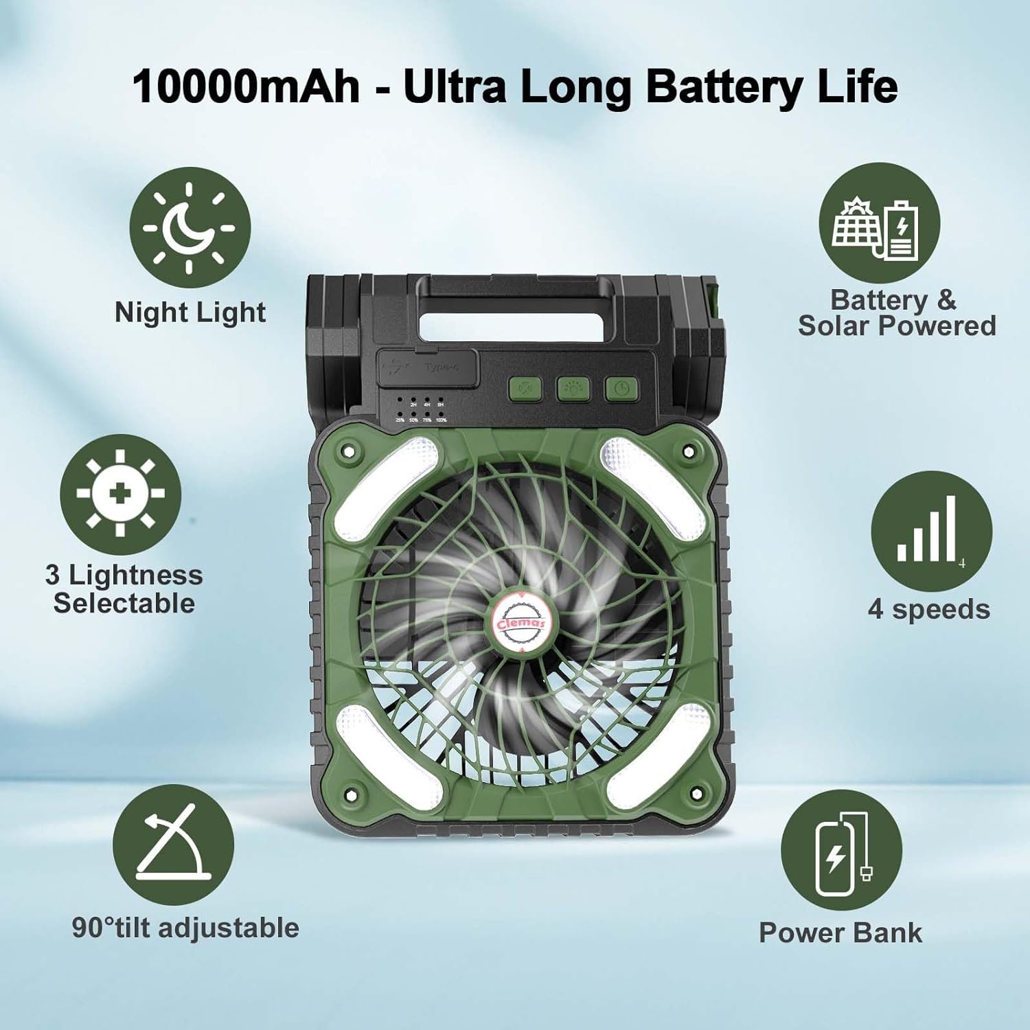 Portable Rechargeable Outdoor Camping Fan USB Table Fan With LED Light And Power Bank For Camping Outdoor