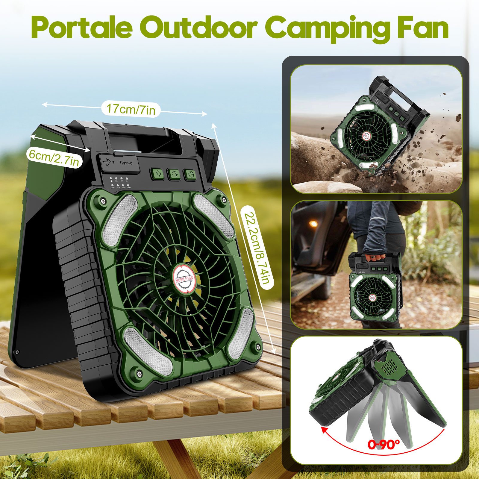 Portable Rechargeable Outdoor Camping Fan USB Table Fan With LED Light And Power Bank For Camping Outdoor