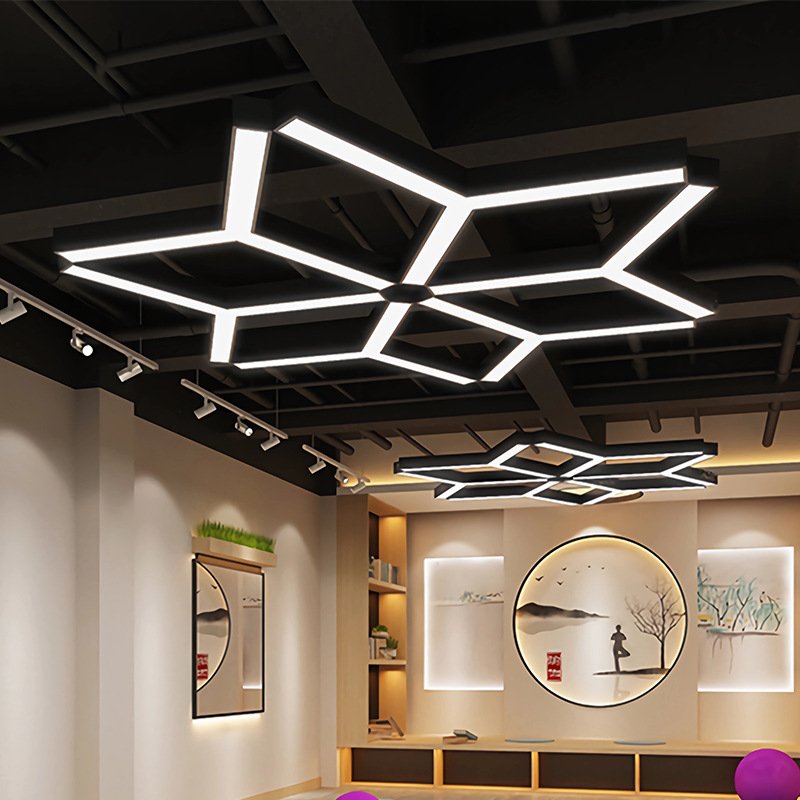 Gym Black Iron Led Pendant Light Customized Indoor Ceiling Hanging Light Office Barber Supermarket Workspace Light Decor