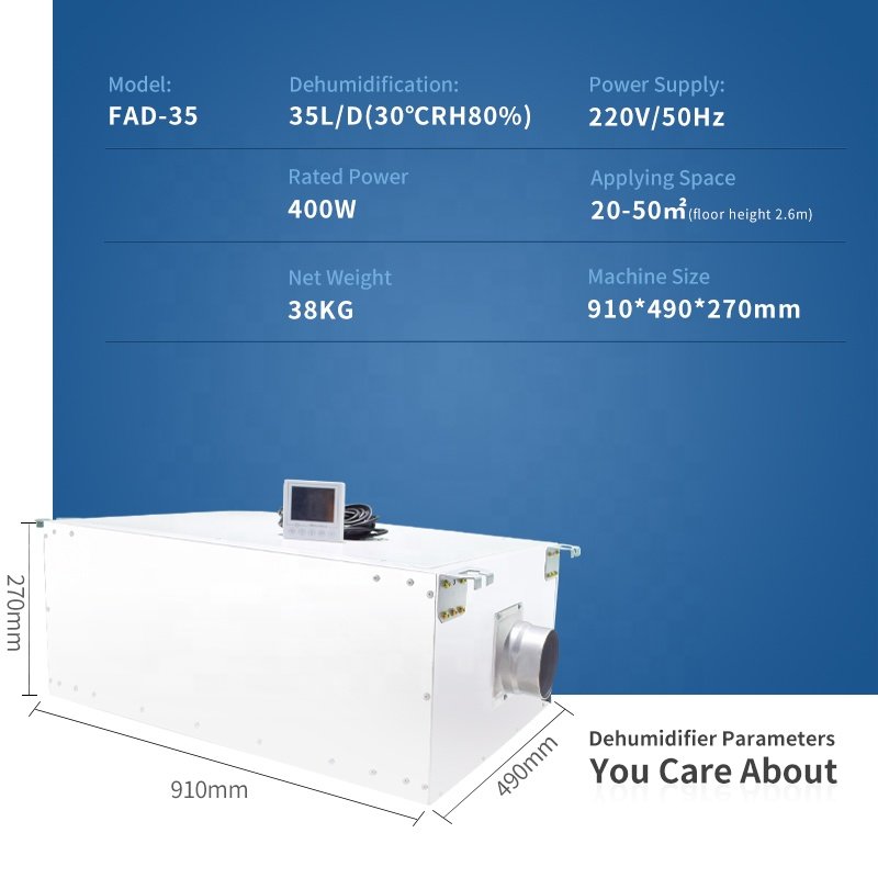 Electric 35 Liters per Day Ceiling Mounted Crawl Dehumidifier 35 L Duct Collar Household Outdoor Humidity Control Application