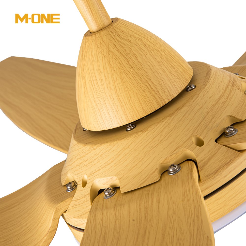 Solid Wooden 5 Leaf Blade LED ceiling fan smart remote control dc motor low power led ceiling fan lamp for low ceiling