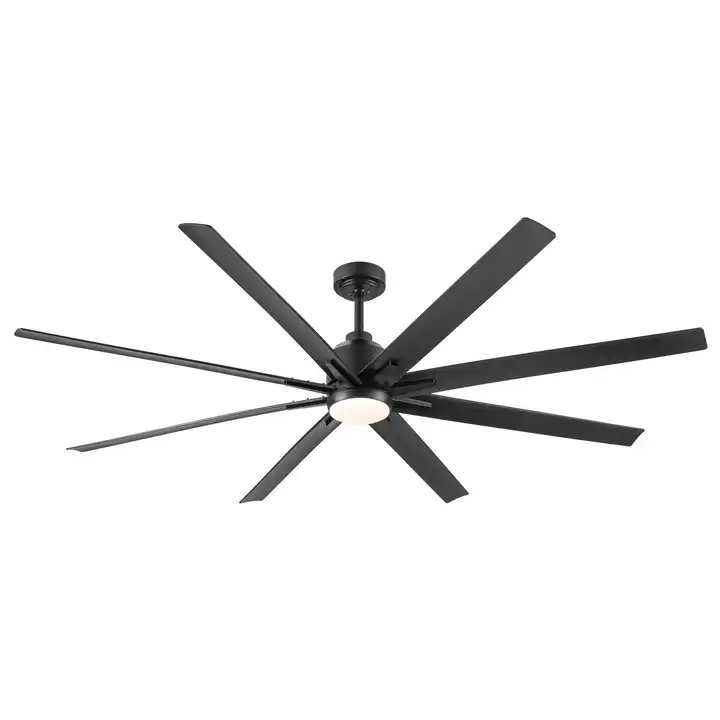 Indoor Outdoor Industrial Energy Saving Intelligent 8 Blades Metal 72 Inch Black Large Ceiling Fan With Light