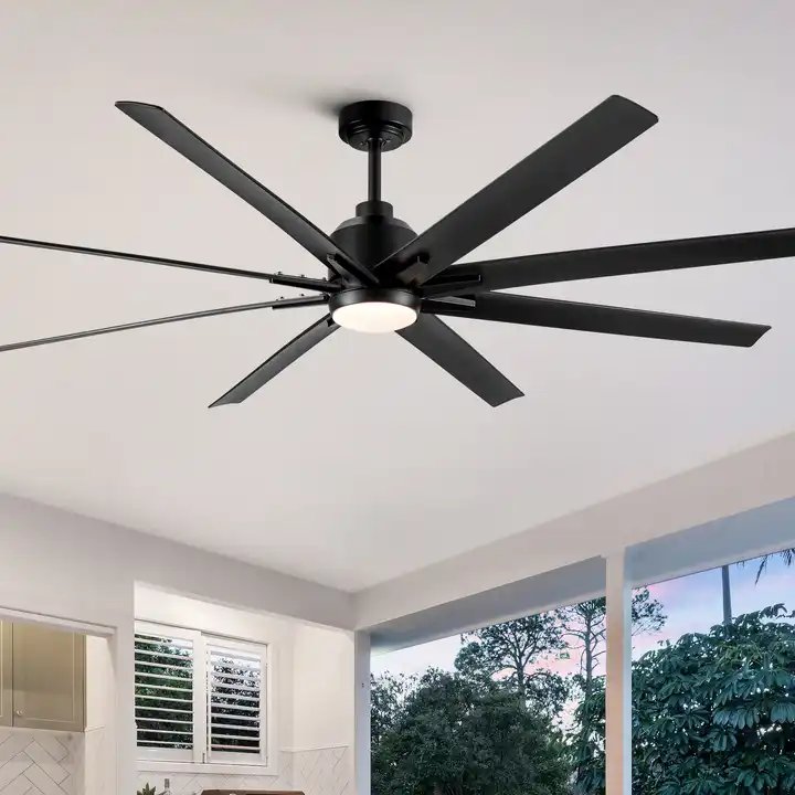 Indoor Outdoor Industrial Energy Saving Intelligent 8 Blades Metal 72 Inch Black Large Ceiling Fan With Light