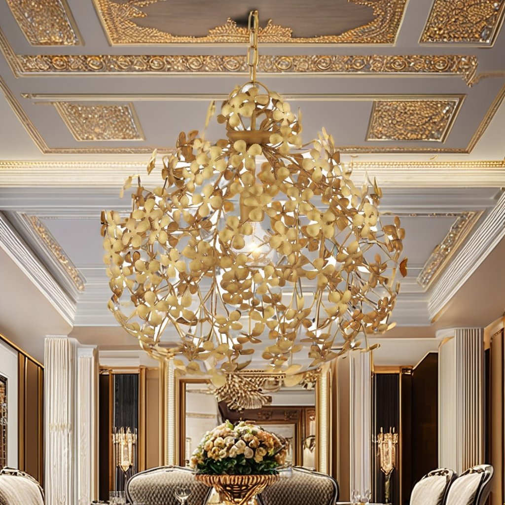 Premium Quality Gold Metal Flora Christmas Chandelier Pendant Lamp Dining Room Living Room Home Decor with Glass for Hotel Use